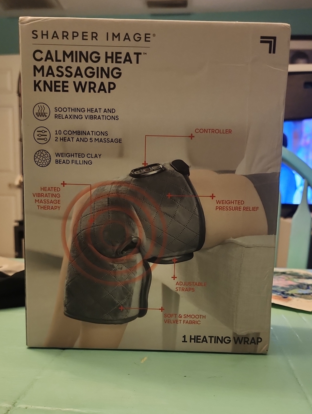 Sharper Image Quilted Gray Calming Heat Massaging Knee Wrap